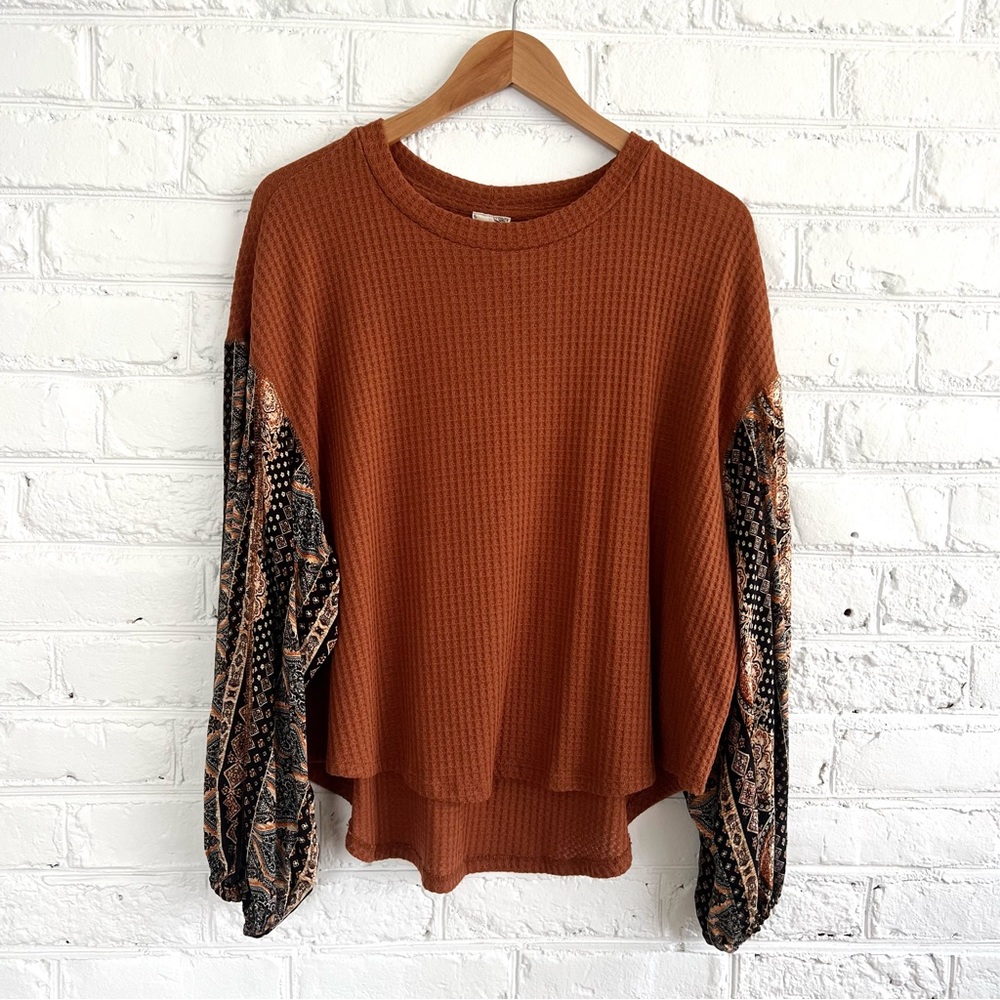 Blu Pepper | Waffle Knit Tribal Pattern Ballon Sleeves | Size Medium